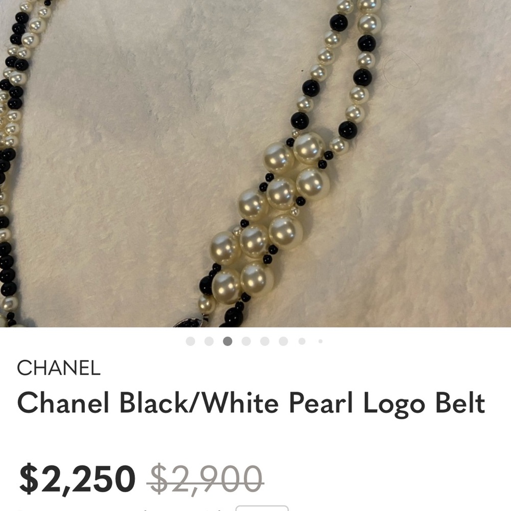 CHANEL Black and White Multi-Strand Pearl Belt with Logo Accent - Picture 2 of 8